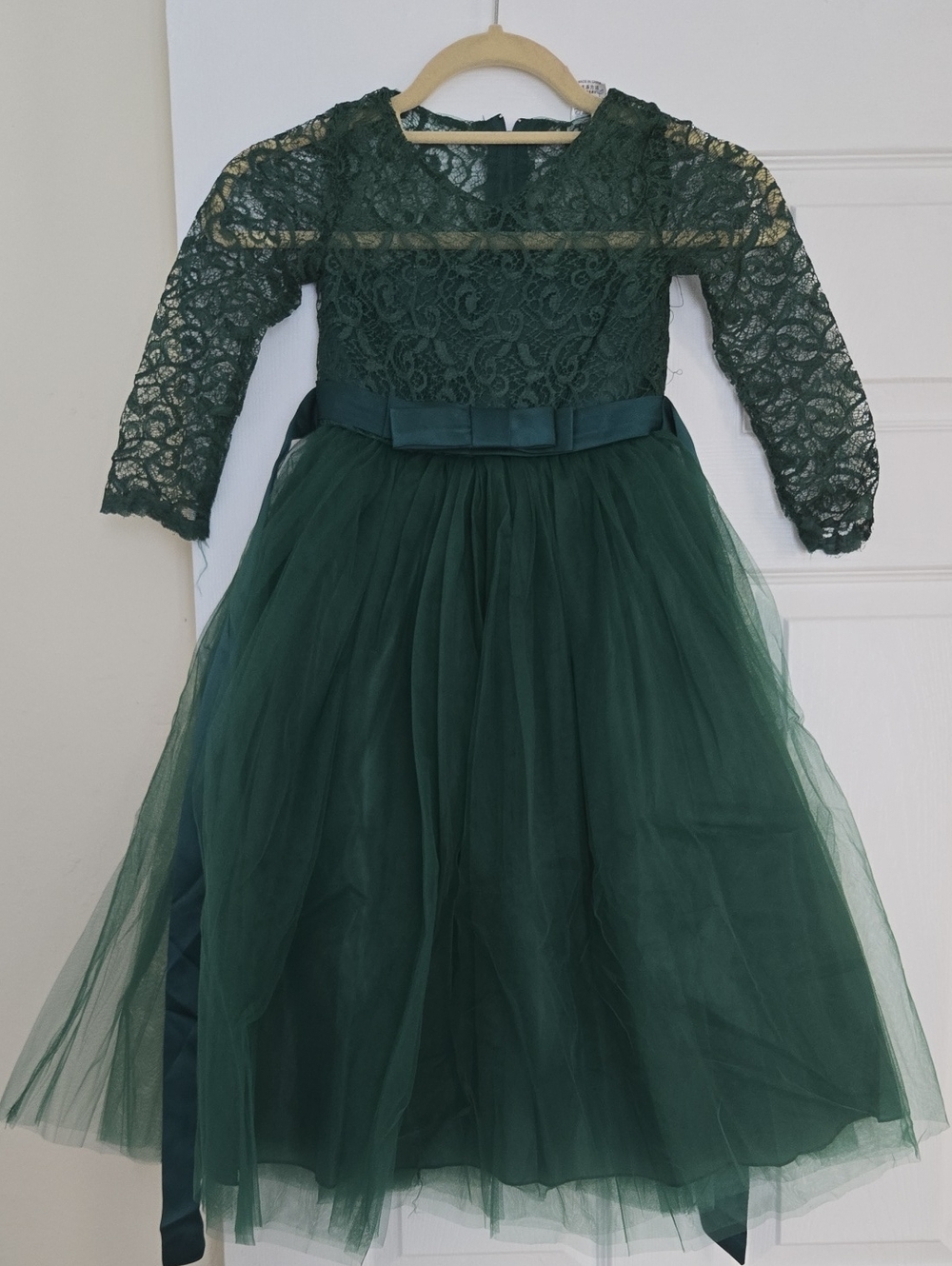 Amazon Girls Emerald Green Lace & Tulle Party Dress with Bow